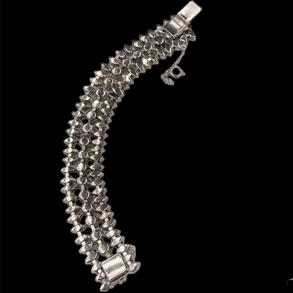 Wide Vintage Rhinestone Bling Bracelet Hollywood Glam - Picture 5 of 6